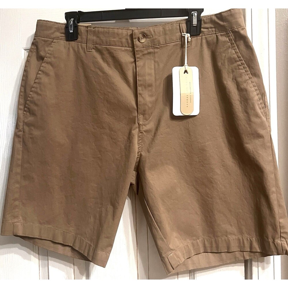 Across The Pond Men’s 36 Slim Stretch Khaki Chino Shorts NWT Cotton Spandex